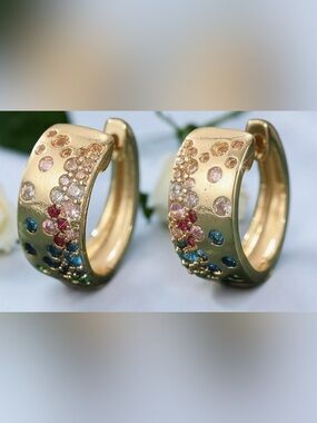 Gold Multicolor Crystal Hoop Earrings